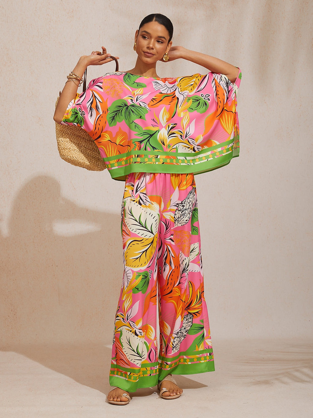 Hibiscus Satin Batwing Top in Hot Pink by Aurelia Sun