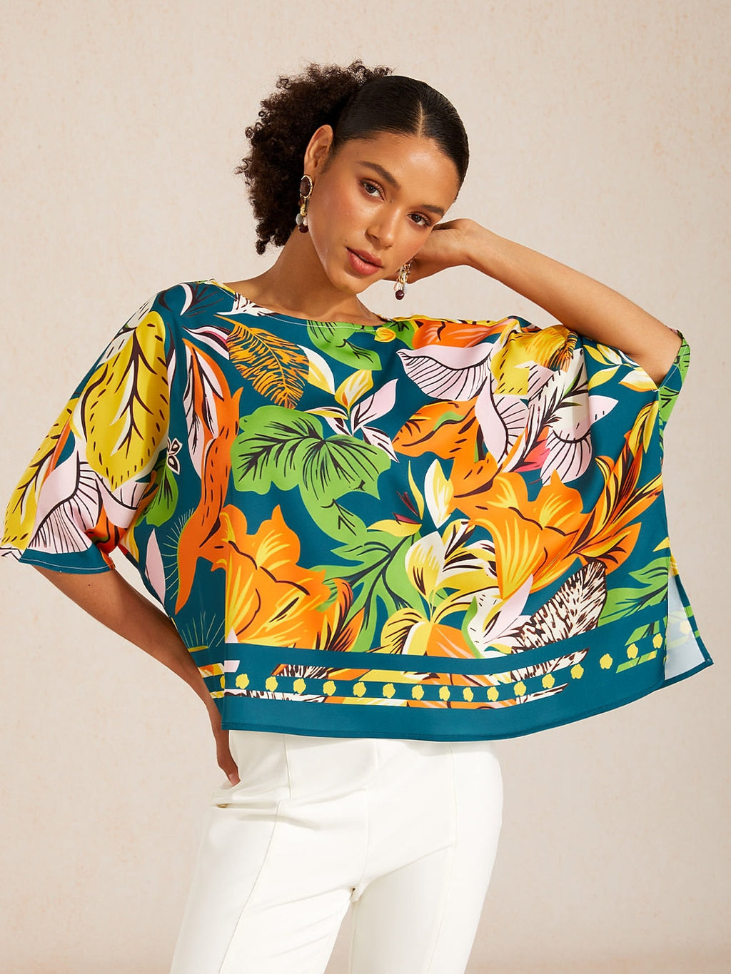 Hibiscus Satin Batwing Top in Sky Blue by Aurelia Sun