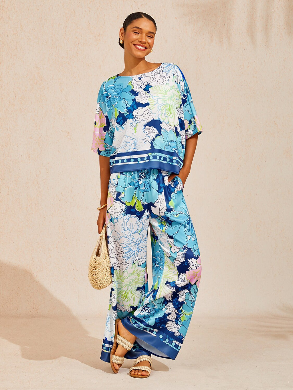 Bell Flower Satin Batwing Top by Aurelia Sun