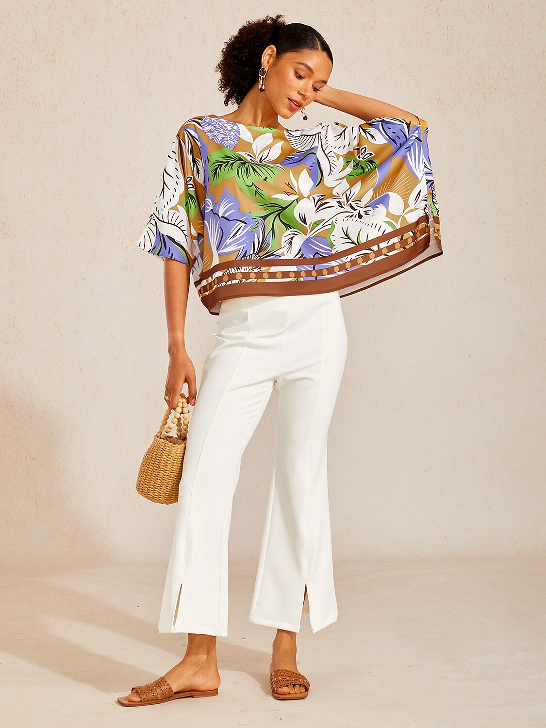 Bell Flower Satin Batwing Top in Light Yellow by Aurelia Sun