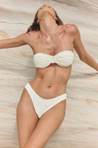 Isla Ruched High-Cut Bikini Bottom – Ivory – Ivory