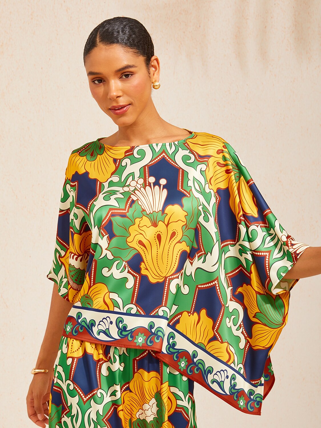 Hibiscus Satin Batwing Top by Aurelia Sun