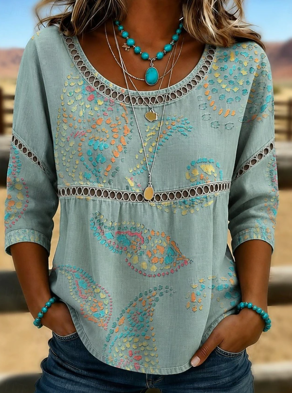 Tindraina Embroidered V-Neck Blouse in Green by Aurelia Sun