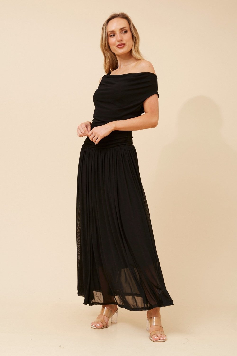 Tirza Mesh One Shoulder Maxi Dress - Aurelia Sun