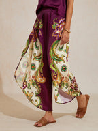 Hawaii Palm Satin Wrap Wide-Leg Pants by Aurelia Sun