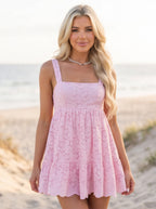 Elodie Eyelet Square-Neck Sundress – Pink