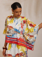 Hibiscus Satin Batwing Top in Whispy Blue by Aurelia Sun