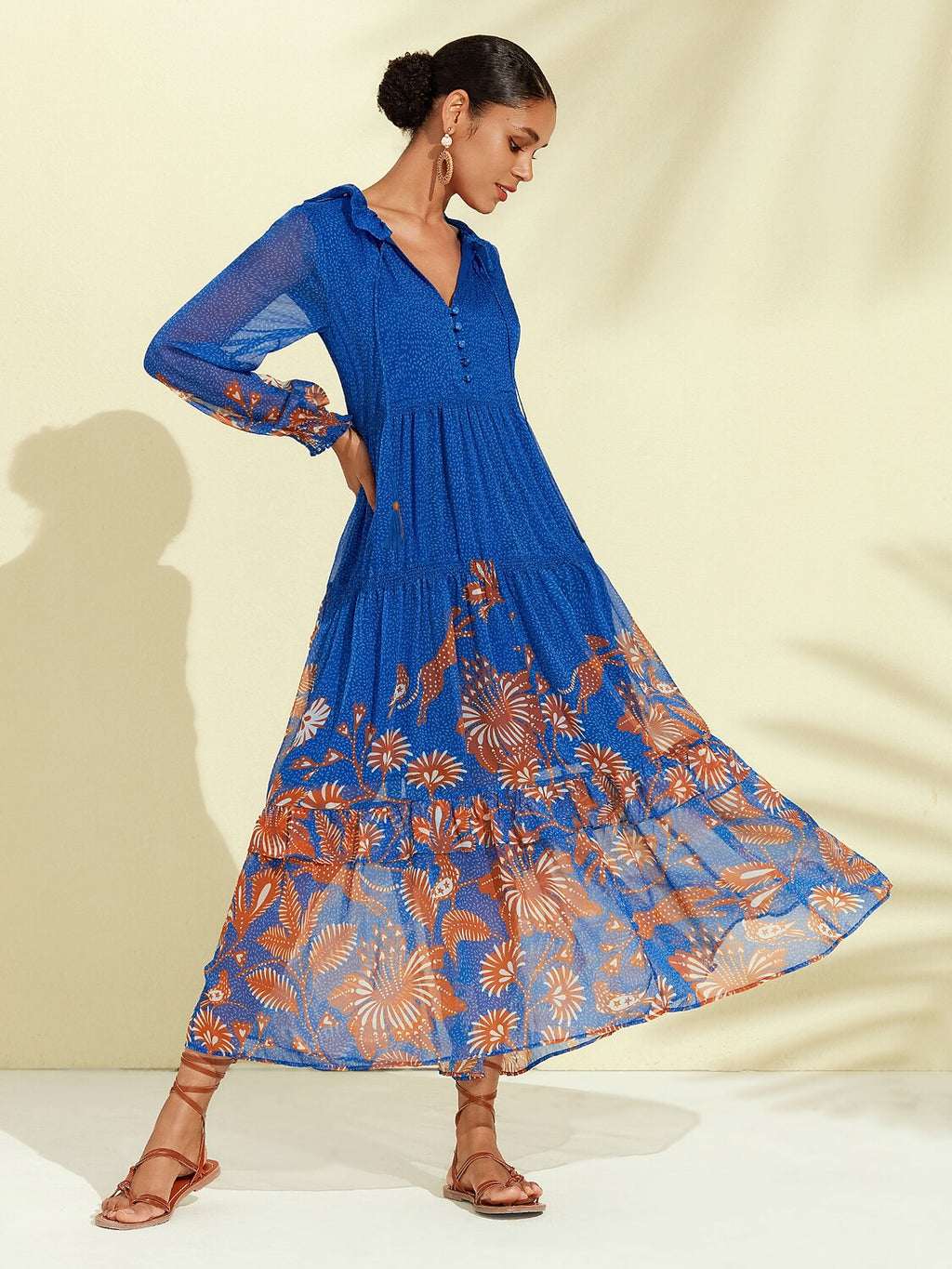 Jungle Butterfly Chiffon Maxi Dress in Blue by Aurelia Sun