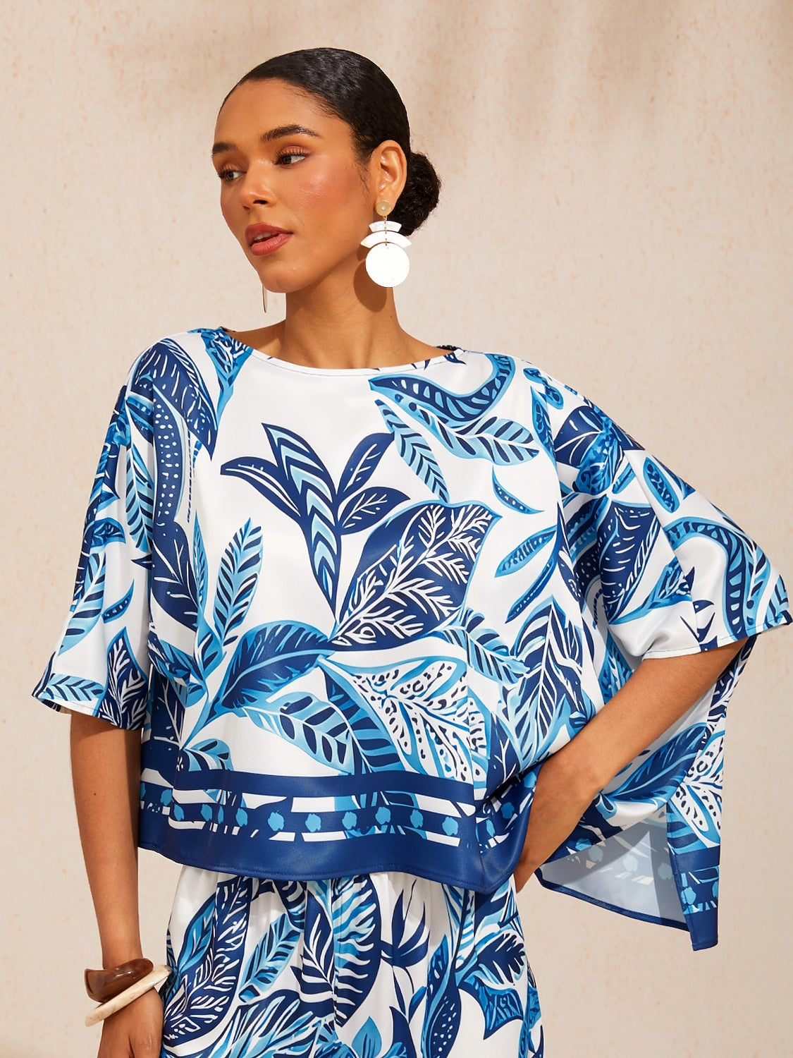 Golden Petal Satin Batwing Top in Whispy Blue by Aurelia Sun