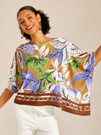 Bell Flower Satin Batwing Top in Sky Blue by Aurelia Sun
