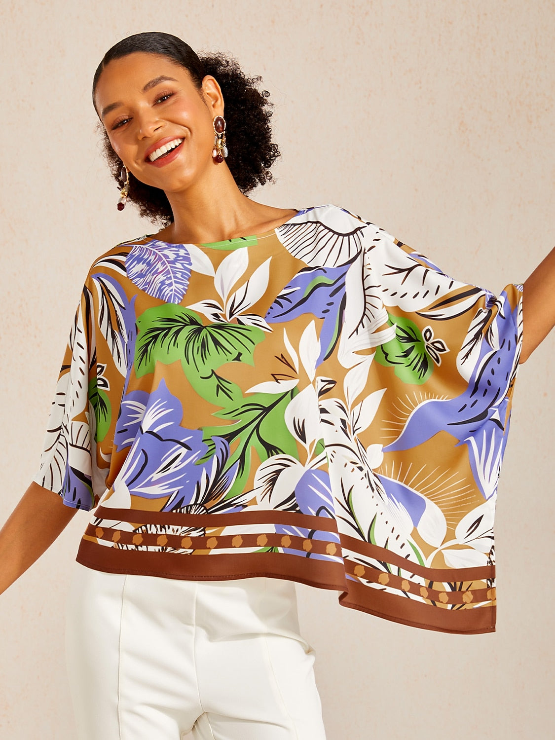 Bell Flower Satin Batwing Top in Sky Blue by Aurelia Sun