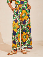 Hibiscus Satin Wide-Leg Pants in Light Green by Aurelia Sun