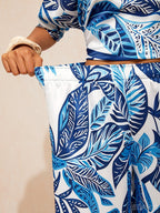 Bell Flower Satin Wide-Leg Pants in Midnight Blue by Aurelia Sun