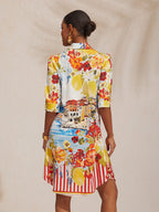 Santorini Scenic Satin Midi Shirt Dress in Lemon Yellow by Aurelia Sun