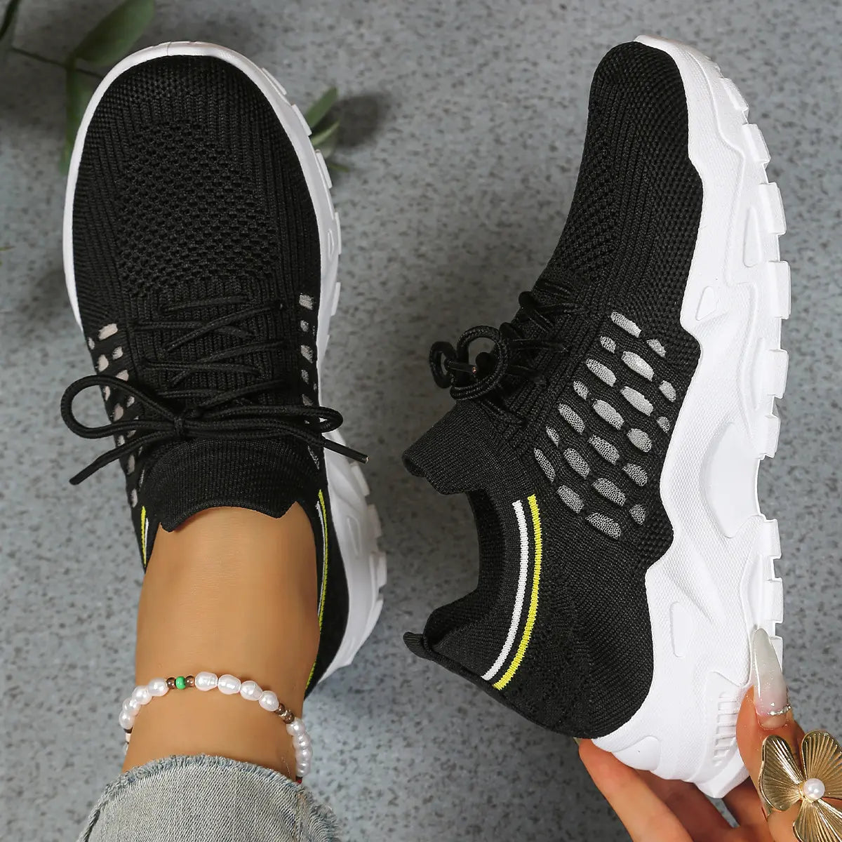 Wide-Fit Cushioned Lace-Up Trainers