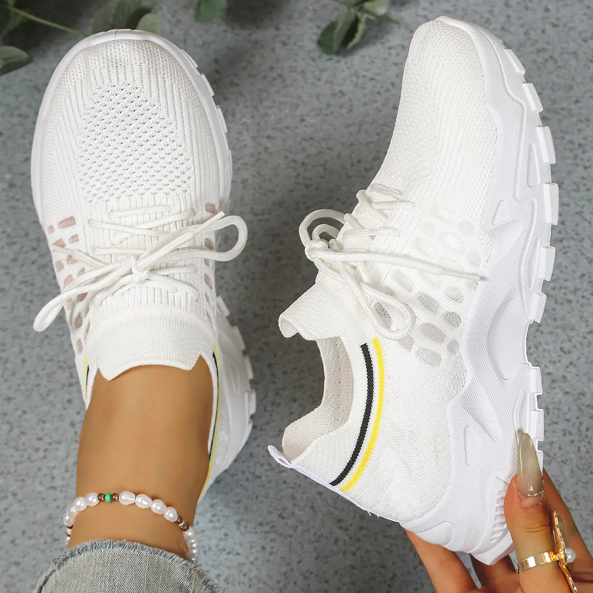 Wide-Fit Cushioned Lace-Up Trainers