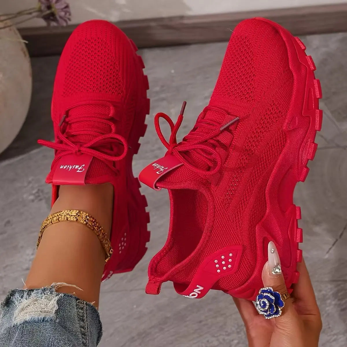 Wide-Fit Cushioned Lace-Up Trainers