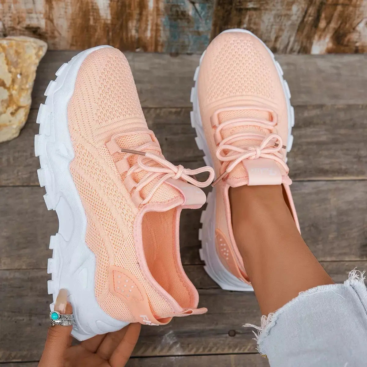 Wide-Fit Cushioned Lace-Up Trainers