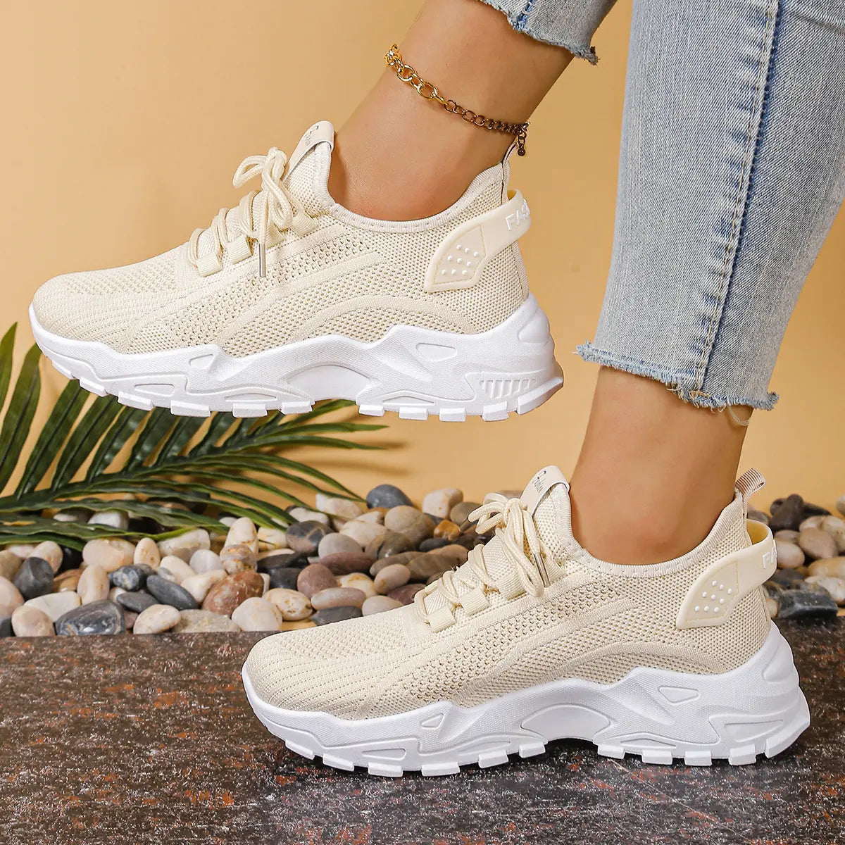Wide-Fit Cushioned Lace-Up Trainers