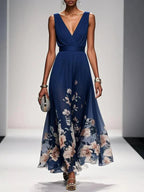 Unaanthe Floral V-Neck Maxi Dress in Light Blue by Aurelia Sun