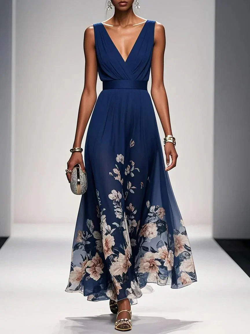 Unaanthe Floral V-Neck Maxi Dress in Light Blue by Aurelia Sun