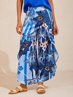 Hawaii Palm Satin Wrap Wide-Leg Pants in Dark Green by Aurelia Sun