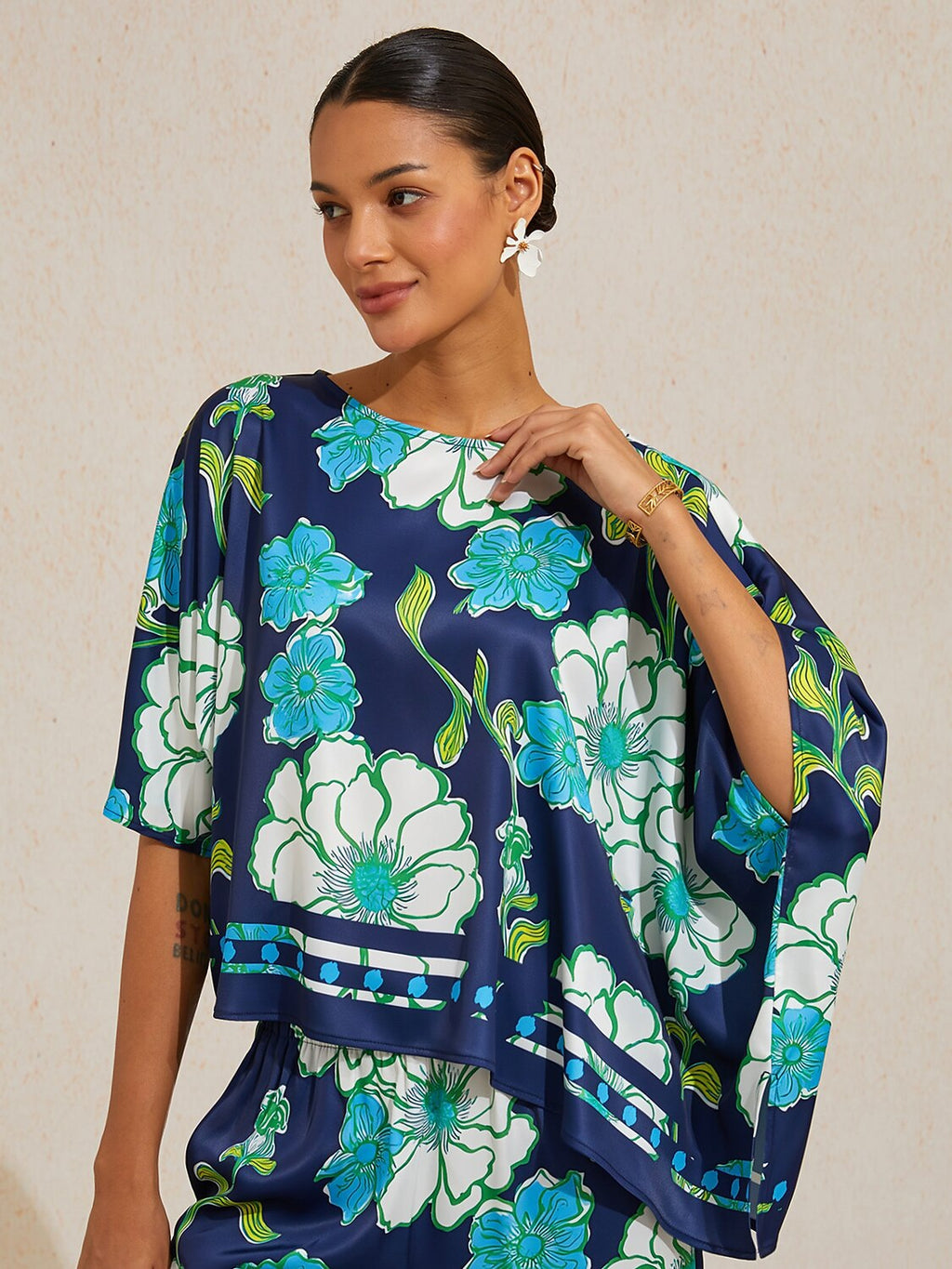 Golden Petal Satin Batwing Top by Aurelia Sun
