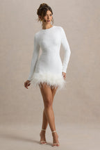 Lumi Sequin Feather Mini Dress – White