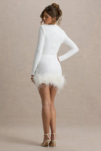 Lumi Sequin Feather Mini Dress – White