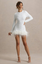Lumi Sequin Feather Mini Dress – White