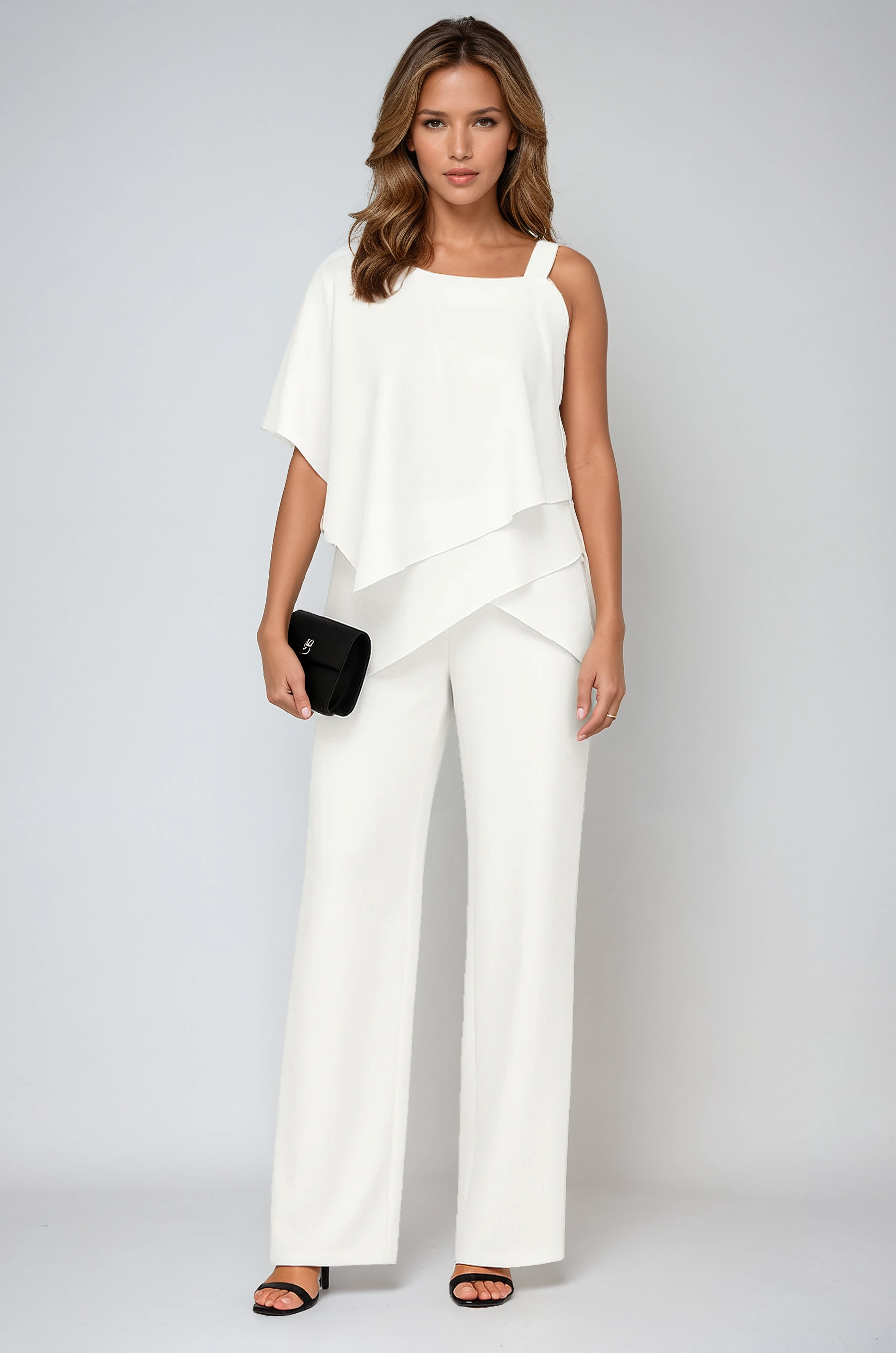Asymmetric Overlay Wide-Leg Jumpsuit