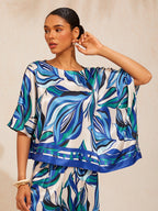 Golden Petal Satin Batwing Top in Dark Blue by Aurelia Sun