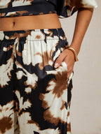Golden Petal Satin Wide-Leg Pants by Aurelia Sun