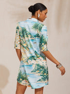 Santorini Scenic Satin Midi Shirt Dress in Sky Blue by Aurelia Sun