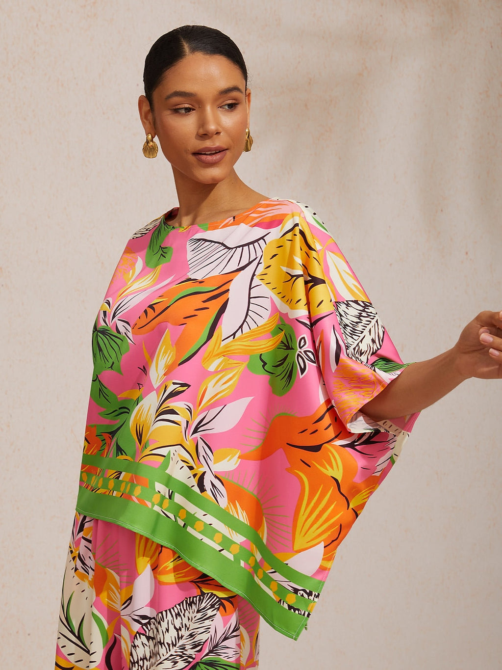 Golden Petal Satin Batwing Top in Light Green by Aurelia Sun