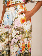 Hibiscus Satin Wide-Leg Pants in Cobalt Blue by Aurelia Sun
