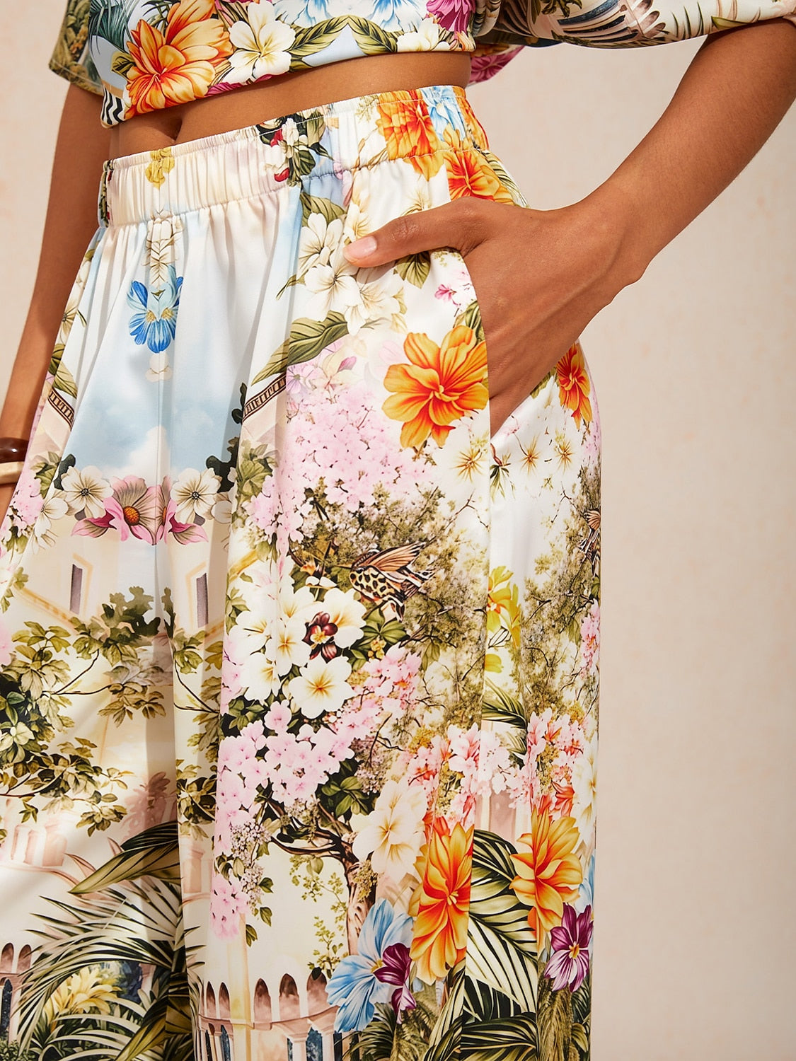 Bell Flower Satin Wide-Leg Pants in Lemon Yellow by Aurelia Sun