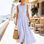 Riviera Striped Wrap Maxi Dress – Pink/White
