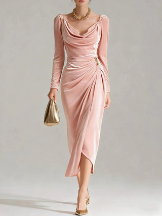 Celeste Velvet Cowl-Neck Midi Dress