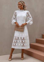 Jasmine White Lace Midi Dress
