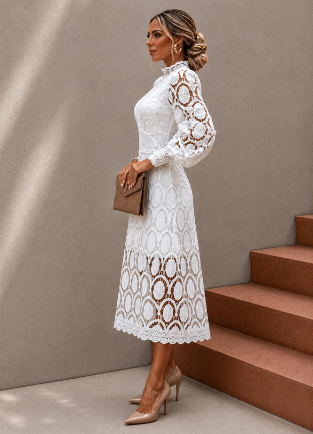 Jasmine White Lace Midi Dress