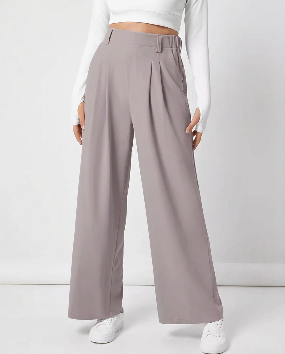 Amélie Waffle Wide-Leg Pants – Grey