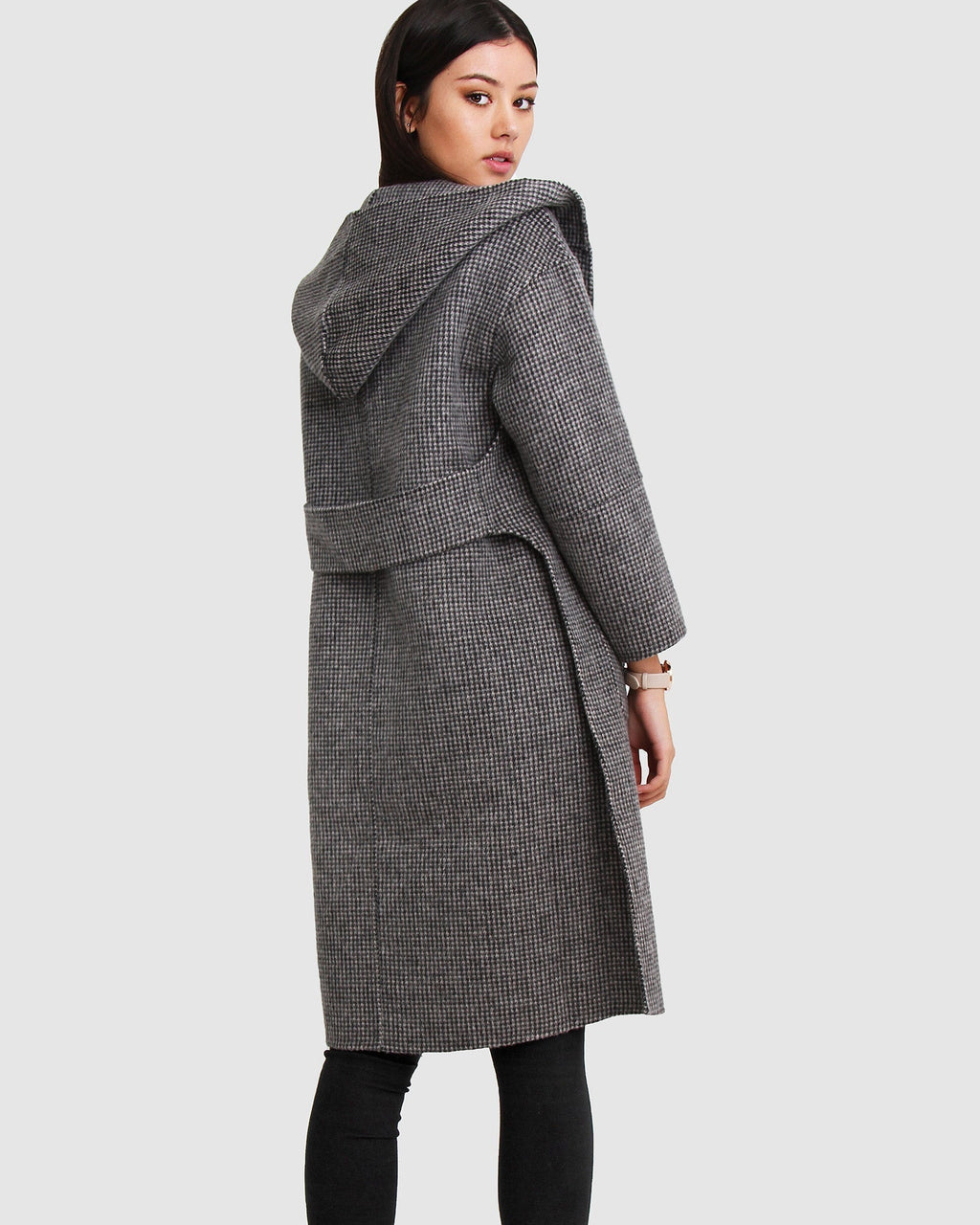 Harlow Hooded Wool Blend Coat – Black & White by Aurelia Sun