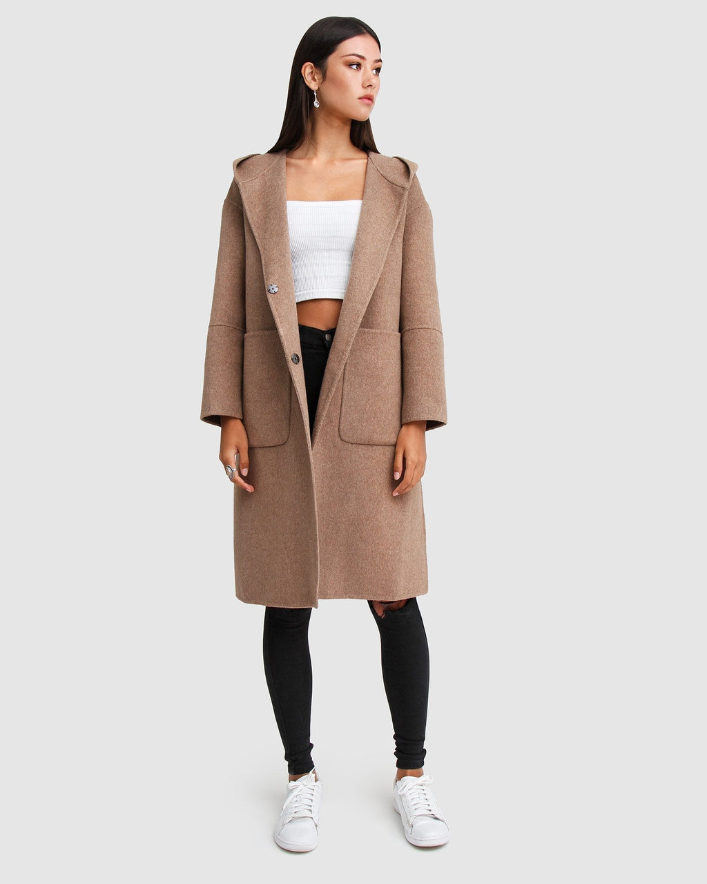 Harlow Hooded Wool Blend Coat – Oat by Aurelia Sun