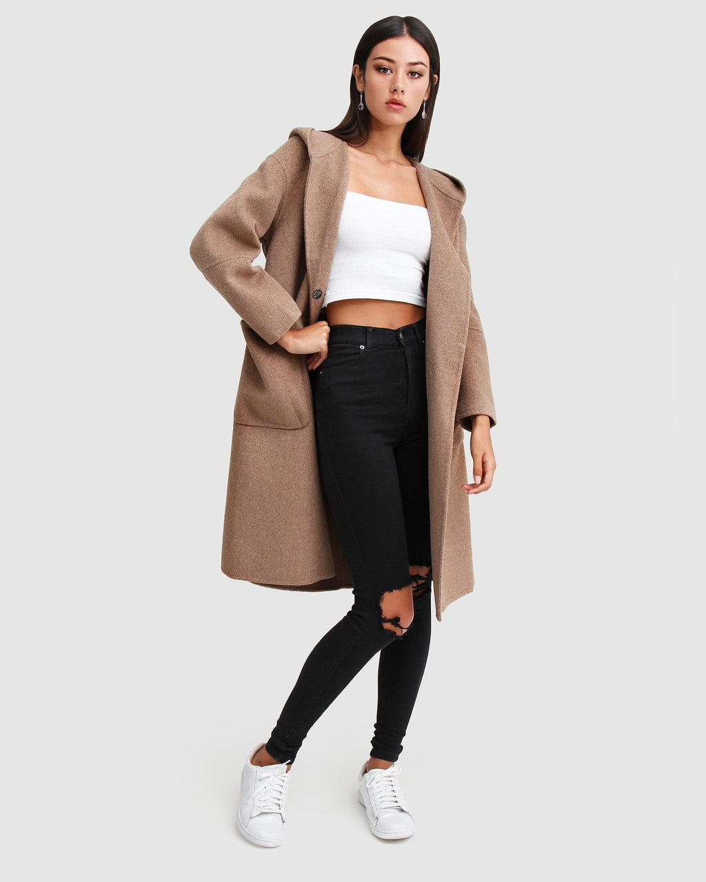 Harlow Hooded Wool Blend Coat – Oat by Aurelia Sun