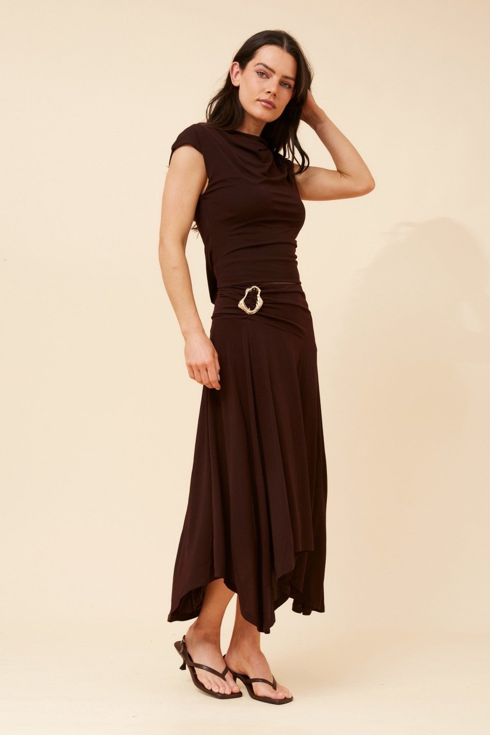 Wera Cowl Neck Ruched Top - Aurelia Sun
