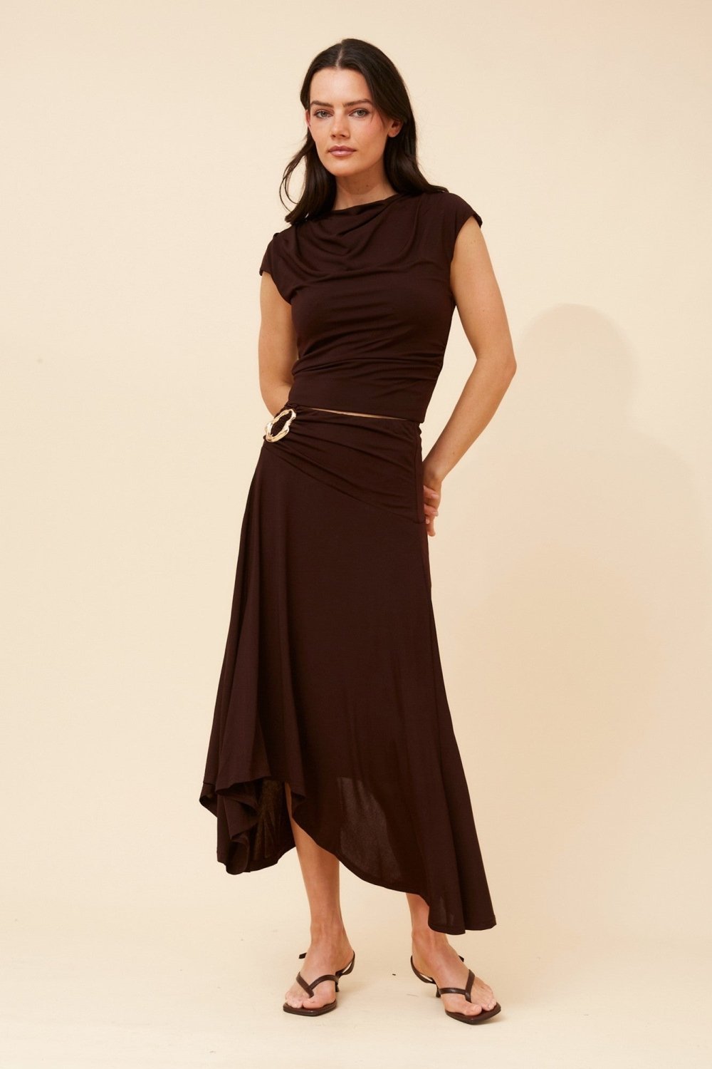 Wera Cowl Neck Ruched Top - Aurelia Sun