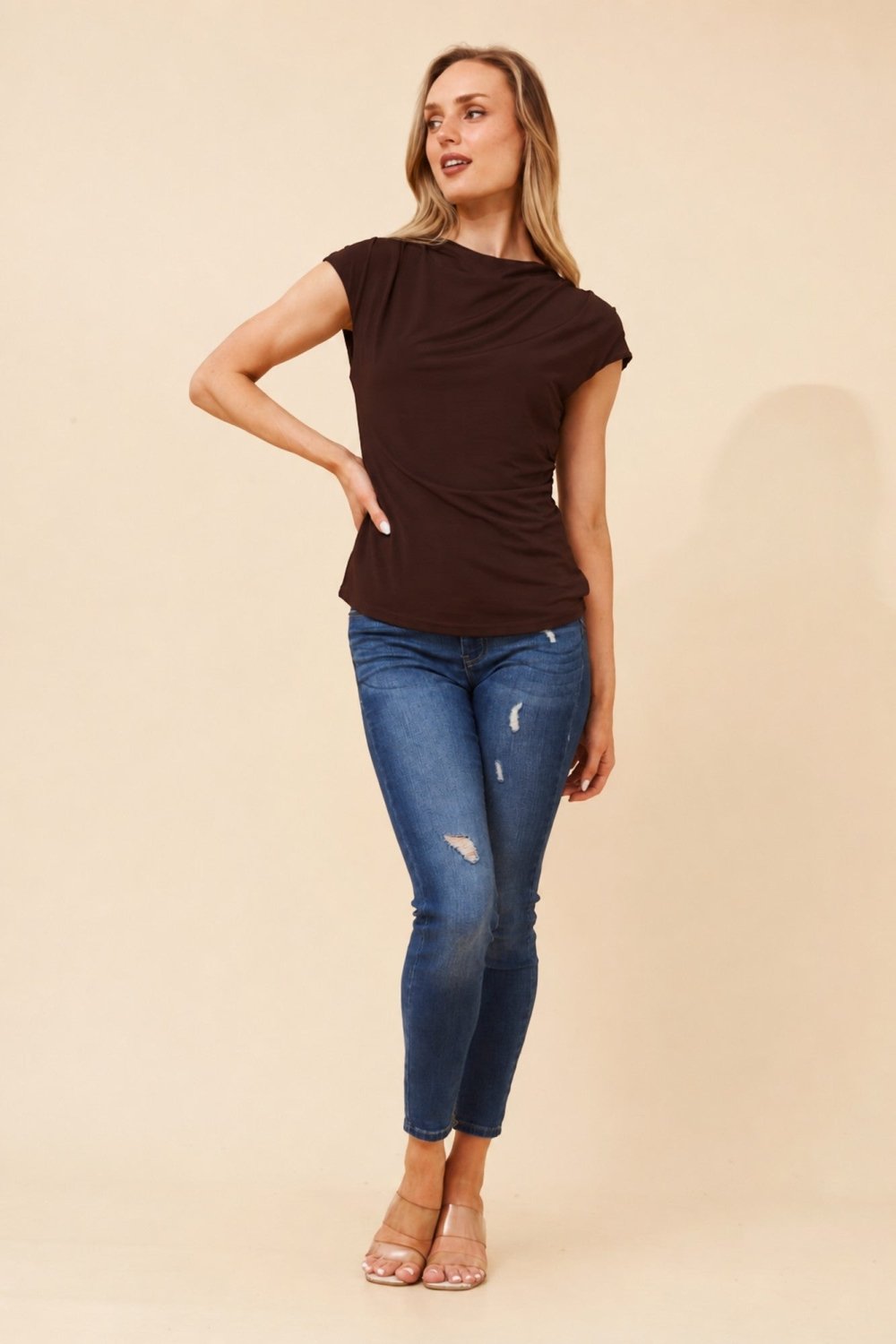 Wera Cowl Neck Ruched Top - Aurelia Sun