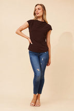 Wera Cowl Neck Ruched Top - Aurelia Sun