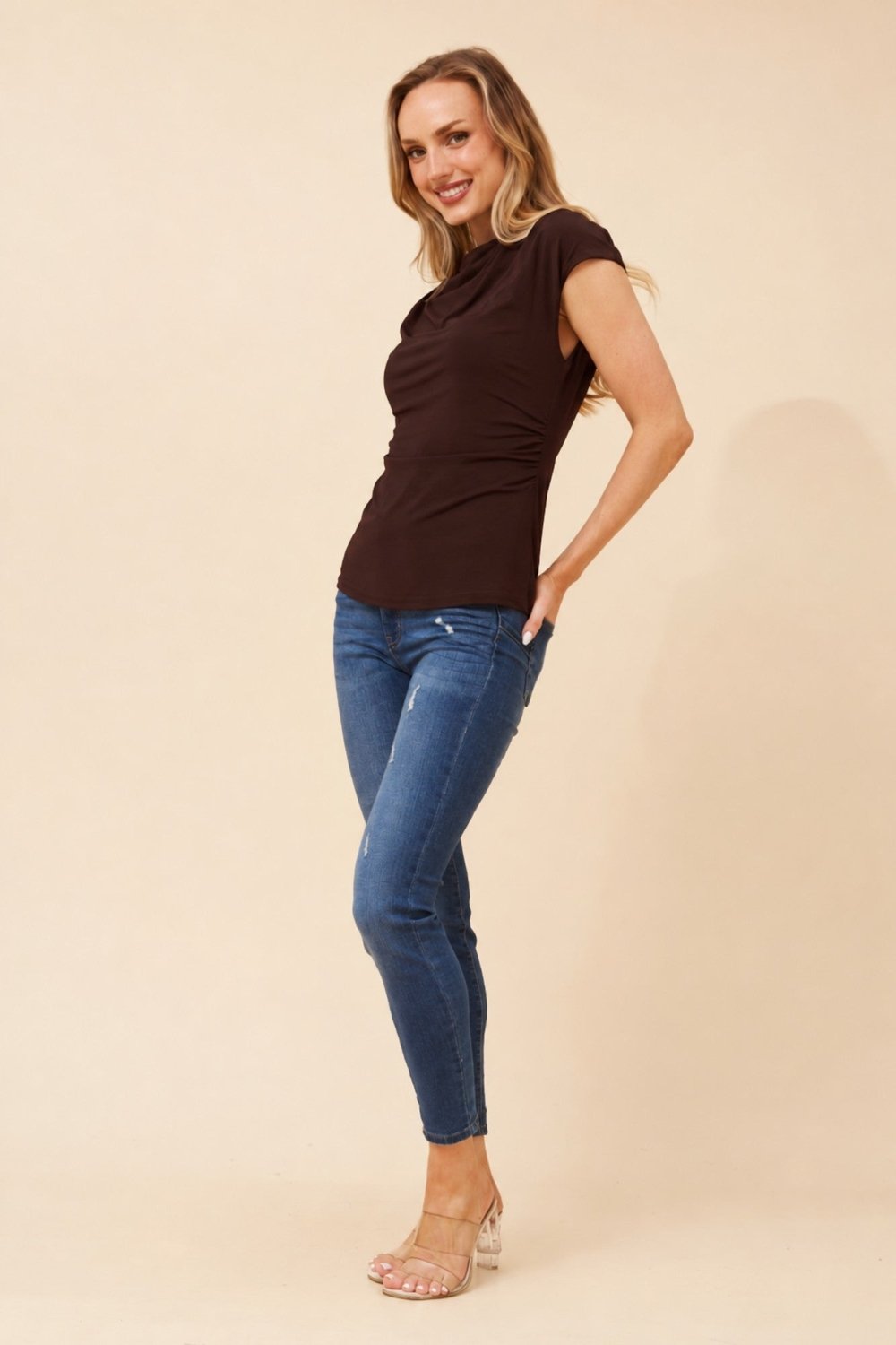 Wera Cowl Neck Ruched Top - Aurelia Sun